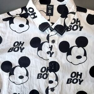 Neff Disney Mickey Mouse ‘OH BOY’ White/Black Button-Up Shirt Mens‎ Small